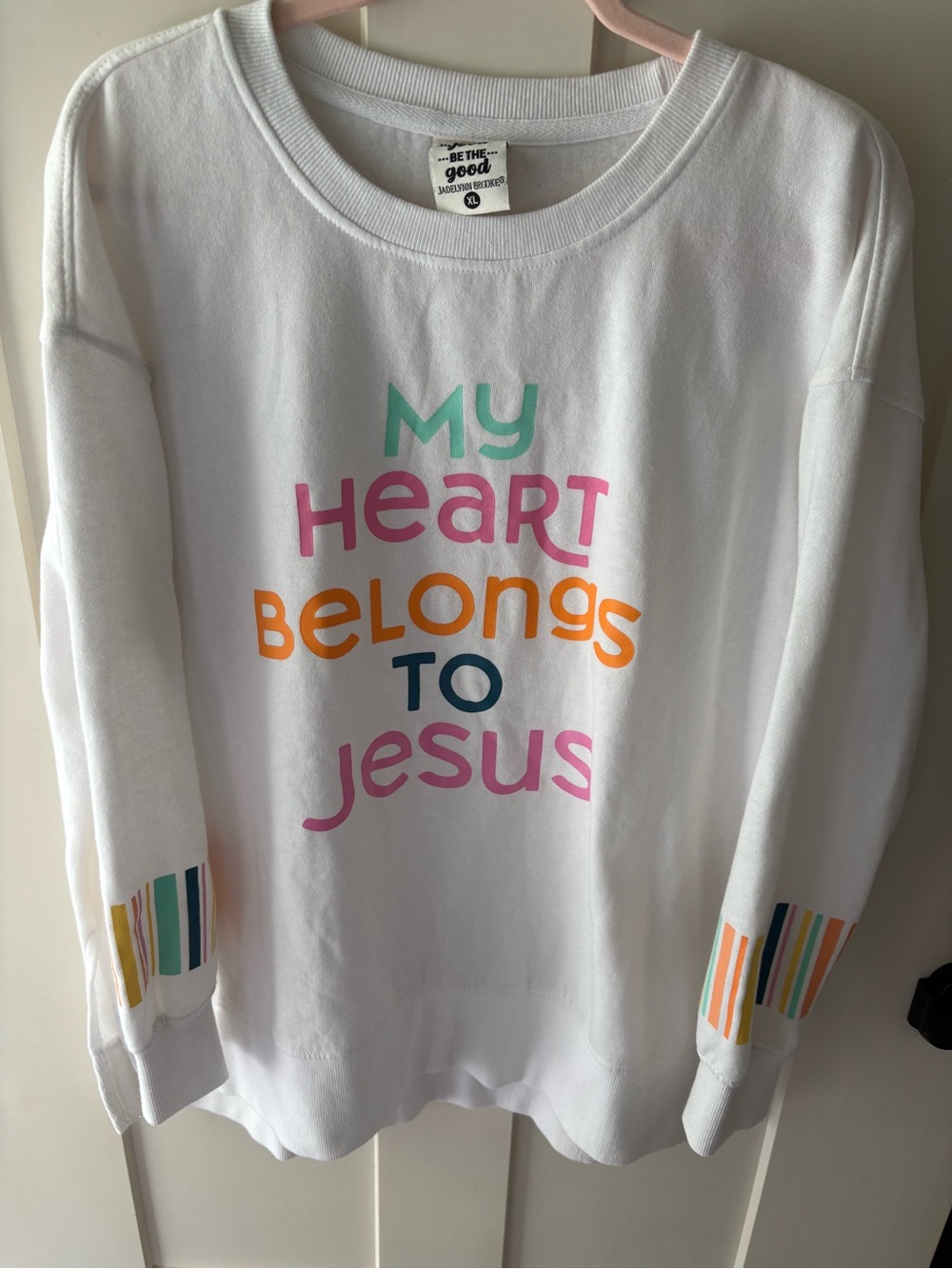Jadelynn Brooke My Heart Belongs to Jesus Crew Sweatshirt Women’s XL White Pink